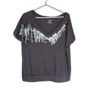 Lane Bryant gray, sequined v-neck top 18/20